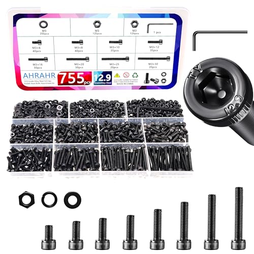 M3 Socket Head Cap Screws Kit, 755PCS Metric Alloy Steel Fasteners Set - color: M3 755 pcs