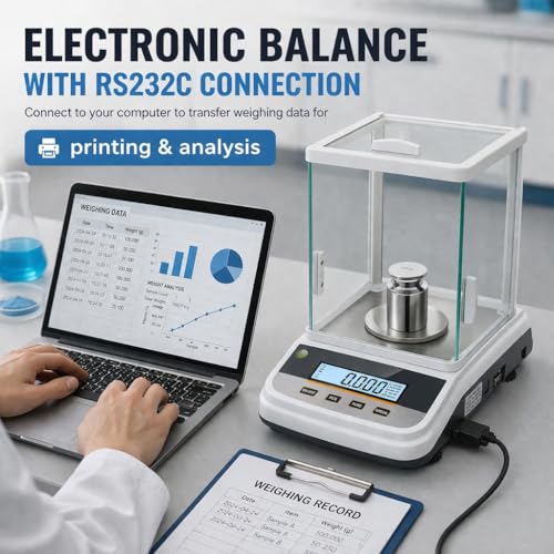 Lab Analytical Balance 500g x 0.001g Precision Digital Scale, with Windshield and RS232 Interface, for Scientific Laboratories, Research, Industrial, Kitchen, Food, Jewelry, 19 Units, 500g Weight - color: White-500g x 0.001g