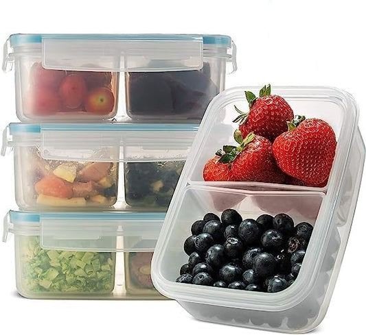 Komax Biokips Lunch Containers Set of 4 - Airtight Food Storage Containers w/ 2 Removable Compartments – BPA-Free Plastic Meal Prep Container Set - Dishwasher Safe Lunch Box Containers (30.4 oz)