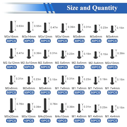 smseace 1080Pcs Tiny Micro Repair Screw Kit 28-Sizes M1.4/M1.7/M2/M2.5/M3/M4/M5 Nuts and Bolts Assortment Kit for Machinery, Furniture, Automotive, Motorcycle Repairs Metric Screw Assorted - color: Black, size: 1080Pcs M1.4-M5