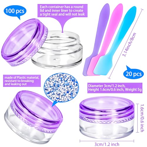 100 Pcs 5g Empty Plastic Containers with Colored Lids,Mini Makeup Sample Containers, Small Sample Pot Jars Round Cosmetic Jars with Mini Spatulas for Liquid Sample Powder Creams Lotions - color: Colored, size: 100PCS