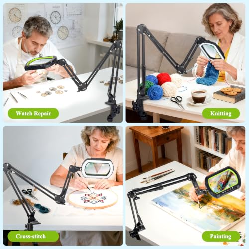 12X Square Magnifying Glass with Light and Clamp, Solder Helping Hand - color: Green, size: 12X