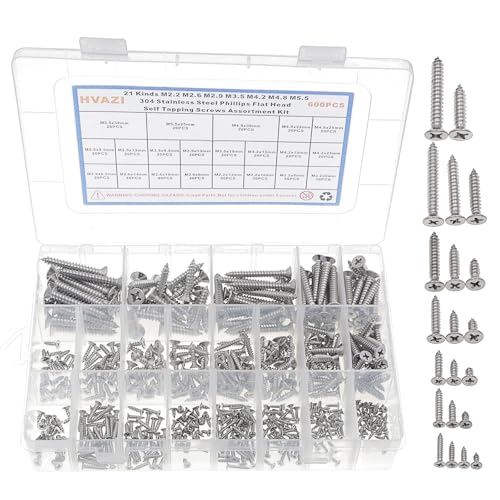 M2.2-M5.5 304 SS Phillips Flat Head Pointed Self Tapping Screws Kit - size: M2.2 M2.6 M2.9 M3.5 M4.2 M4.8 M5.5