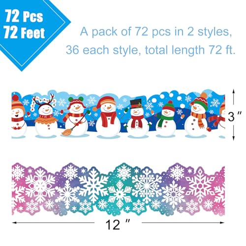 72 Feet Winter Bulletin Board Borders Snowman Snowflake Borders Trim for Winter Holiday Christmas Classroom Decoration - color: Winter
