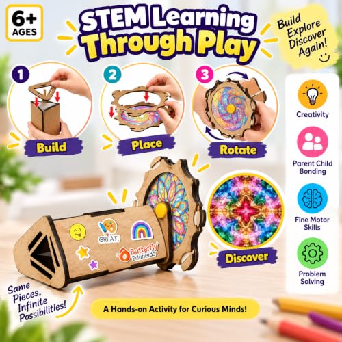 Butterfly EduFields 4-in-1 DIY Wooden Kaleidoscope Kit for Kids Ages 6-8-10 - style: 4in1 Kaleidoscopes kit