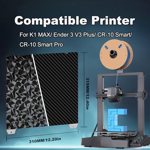 310x315mm 3D Printer Build Plate Smooth PEO+Smooth PET Spring Steel Sheet for K1 MAX/Ender 3 V3 Plus/CR-10 Smart Heated Bed (Carbon Fiber + Diamond Pattern) - size: 310x315mm