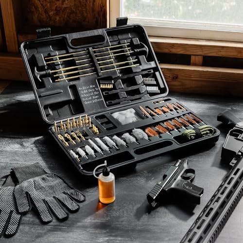 Elite Universal Gun Cleaning Kit for All Guns, Gun Brushes for Pistol Handgun Shotgun Rifle, Durable Brass Rods, 9mm Bore Rope, Oil Bottle, Brushes, Brass Jags, Carrying Case Gun Accessories for Men