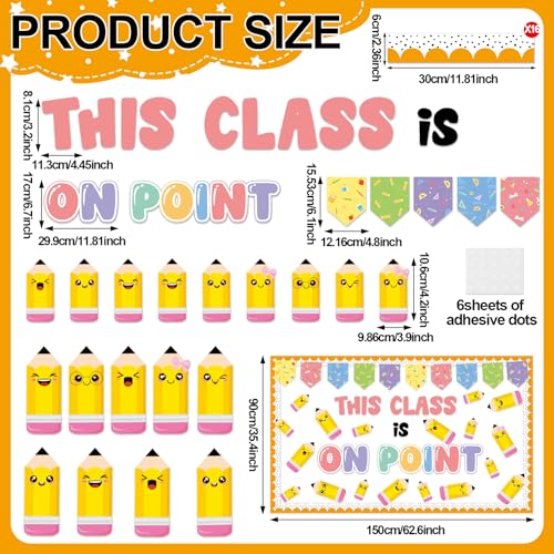Classroom Bulletin Board Set This Class is on Point Inspirational Classroom Decor Colorful Cute Pencil and Flags Paper Cutouts for Teacher Back to School Chalkboard Wall Door Decor - style: Colorful Pencil