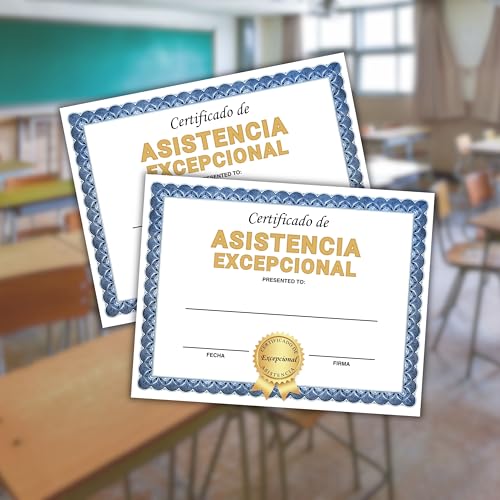 Spanish Certificate of Outstanding Attendance 30pk 8.5x11” Perfect Classroom Sunday School Recognition Award Students Participation