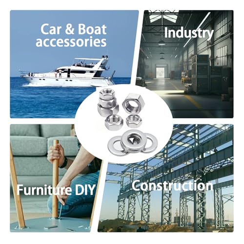 Dianrui 310PCS SAE Hex Nuts Assortment Kit with Flat Washers, 10 Size 304 Stainless Steel Hexnut Set Hardware Nuts #4-40,#6-32,#8-32,#10-24,#10-32,#12-24,1/4''-20,5/16''-18, 3/8''-16,1/2''-13 - size: 310PCS SAE Kit (#4-40—5/16''-18)