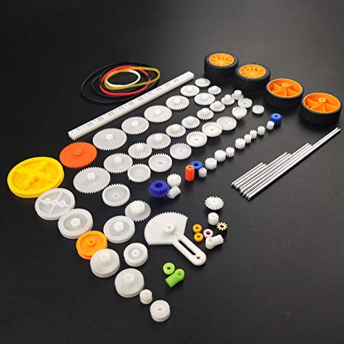 EUDAX 82 pcs Plastic Gear Package Kit - DIY Gear Assortment Accessories Set for Toy Motor Car Robot Various Axle Belt Bushings - size: Small