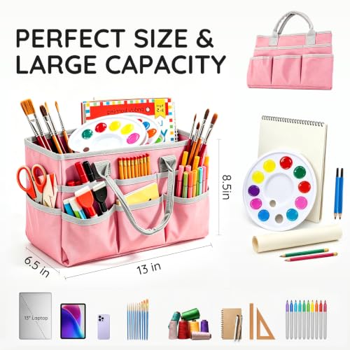 Art Supply Bag, Craft Organzier Tote Bag for Craft Supplies,Pink - color: Pink (6.5"D x 13"W x 8.5"H)