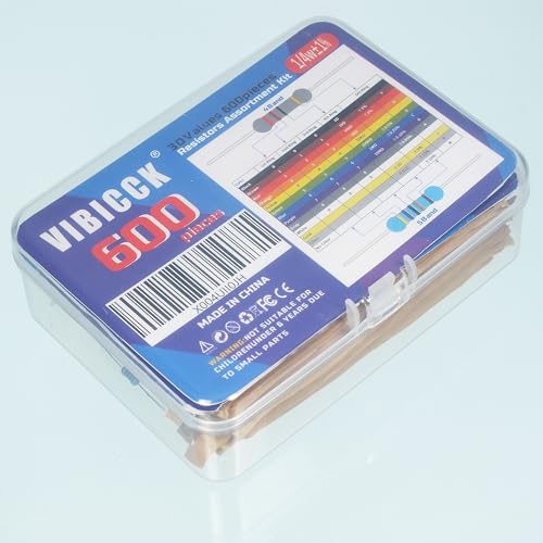 600Pcs 30 Values Resistor Kit, 10 Ohm-1M Ohm with 1% 1/4W Metal Film Resistors Assortment Kit for Electronic Projects (30Values 600Pcs)