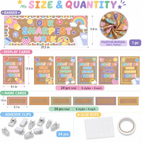 Cinrobiye 73 Pcs Kraft Student Work Display Bulletin Board Set, Neutral Classroom Bulletin Board Decor with Banner, Display Name Cards, Clips, Boho Teacher Classroom Supplies, Back to School Decor - color: Colorful1