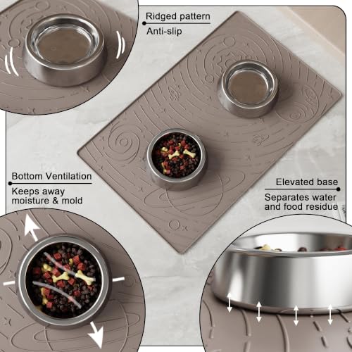 OHMO Galaxy Pet Feeding Mat, 18.9x11.8 Silicone Cat Food Mat, Beige - color: Beige, size: 18.9"L x 11.8"W