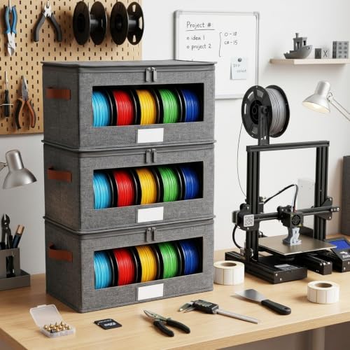 3 Pack 3D Printer Filament Storage Box with Dual Waterproof, Holds 18 Rolls