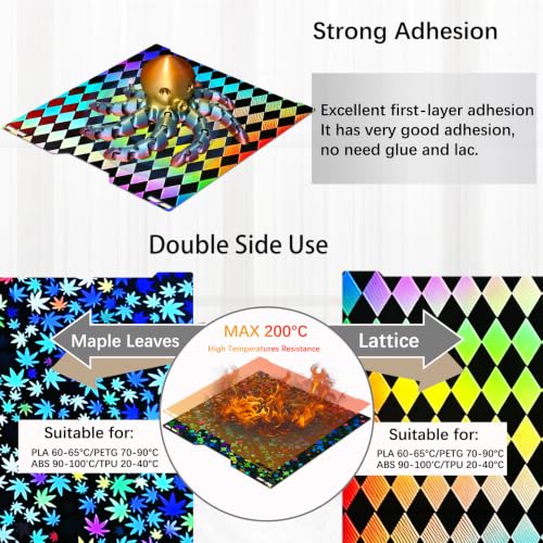 355x346mm H2D Build Plate for Bambu Lab H2D/H2S,Double-Sided Maple Leaf & Lattice Pattern Smooth Holographic Spring Steel Sheet,Flexible Easy Release Print Bed Platform Bambu H2D Accessories - color: Maple Leaf +Lattice Plate