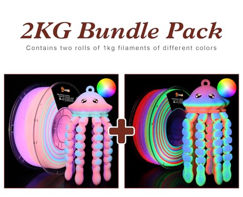 LOVOON Glow in The Dark Filament Multicolor,3D Printer Filament Bundle, PLA Filament 1.75mm, Dimensional Accuracy +/- 0.02 mm,for Halloween and Christmas Decorations, Glow Rainbow, 1KG X 2 Spools - color: Glow Rainbow, size: 2 kg