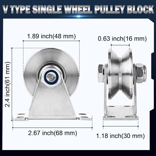 Groove Pulley Wheel for Rope Wall Mounted 1 Pack Stainless Steel Super Silent Cable Pullys Wheels System V Type Blocks Rollers Detachable Duplex Bearing for Gym Equipment Sliding Gate (with Screws) - size: V Type - 1 Pack(with screws)