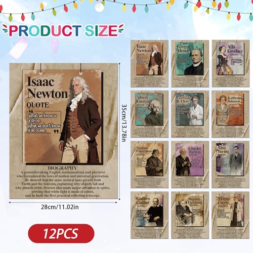 Aposwow Famous Scientist Posters for Classroom - 12 Pcs Science Classroom Decor for Middle School, Motivational Bulletin Board School Wall Office Decor Supplies - color: Famous Scientist