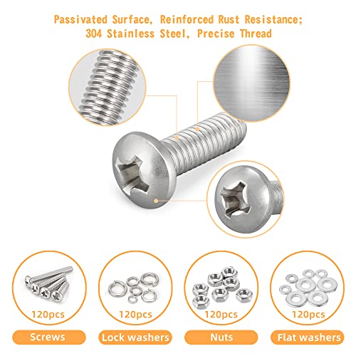 500pcs Machine Screws Assortment Kit,#8-32 Phillips Pan Head nut and Bolt Assortment Kit (with Lock&Flat washers・Wrenches) Stainless Steel Screws Bolt nut washers Assortment kit with case - size: #8-32, style: Pan head