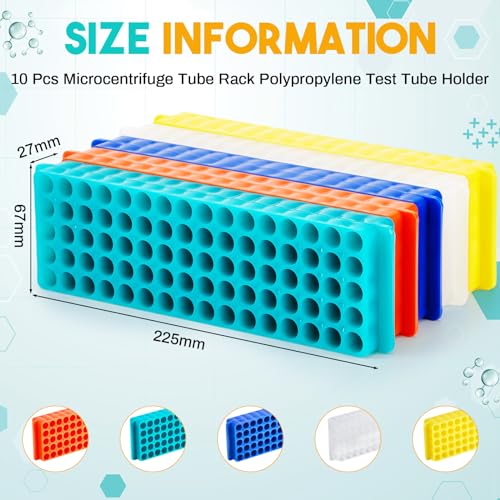 10 Pcs Tube Rack Microcentrifuge Tube Rack Double-Sided Plate 80 and 60 Holes Vial Rack Test Tube Holder Polypropylene for 0.2ml-2ml Centrifugal Pipe, Assorted Colors - color: Colorful, size: 8.86 x 2.64 x 1.06 inches