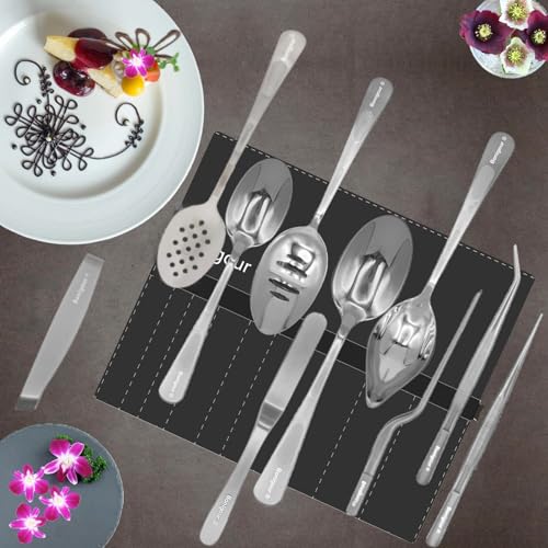 | Plating Tools Culinary Set | 11 Piece Professional Chef Plating Tools Pro Kit | Kitchen Plating Utensils | Modernist Cuisine Food Art | Stainless Steel | Black (Silver) - color: Silver