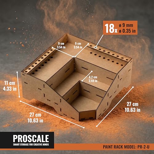 PROSCALE Universal Corner Paint Organizer for Miniatures Modeling Artists, Modular corner Paint Holder + Brush/Tool Compatible with Citadel, Vallejo, Army Painter, Tamiya, others (Module D) - color: Paint rack D