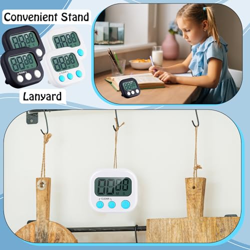 Xuhal 50 Pieces Digital Kitchen Timer Bulk, Small Magnetic Timers for Classroom, Digits Stopwatch Clock Timer for Cooking Baking Sports Games Office, Not Including Battery (Black,White) - color: Black,white