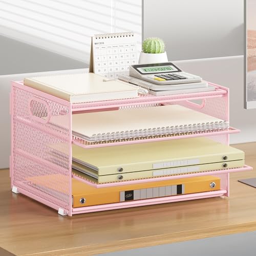 4 Tier Paper Letter Tray Pink Desk Organizer for Desk,Pink File Organizers - color: Pink, size: 12.7" x 9.3" x 7.5"