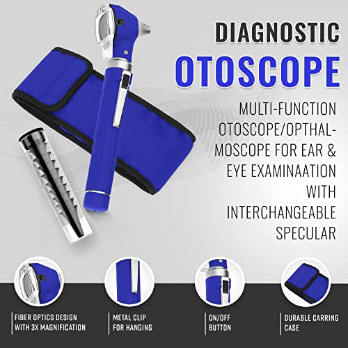 ASA TECHMED Nurse Essentials Professional Kit with Handheld Travel Case | 3 Part Kit Includes Adult Aneroid Sphygmomanometer Blood Pressure Monitor, Stethoscope, Diagnostic Otoscope (Blue) - color: Blue