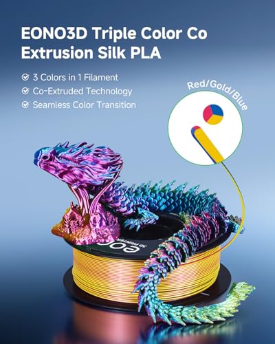 Silk Tri-Color PLA Filament 1.75mm, Coextruded 3D Printer Filament, Color Changing Rainbow Silk PLA, Ultra Glossy Multicolor Printing PLA, Tangle Free, ±0.03mm, 1KG Spool, Red Gold Blue - color: Silk Red Gold Blue
