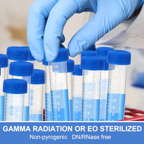 Konohan 500 Pcs 15 ml Centrifuge Tubes Sterile Plastic Test Tubes with Screw Caps Polypropylene Vial Container with Graduated Marks and Round Bottom for Laboratory Blue