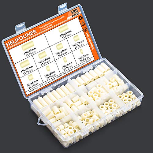 HELIFOUNER 180 Pieces Nylon Round Spacer Standoffs Assortment Kit for M6 Screws