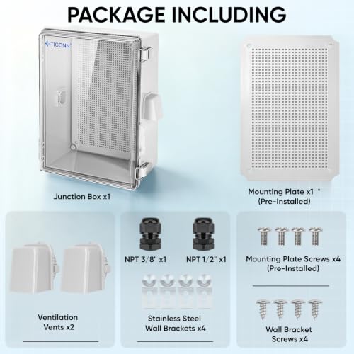 TICONN Outdoor Electrical Box with Ventilation Holes, IP65 Junction Box - color: Transparent Cover, size: 13.8"x9.8"x5.9"