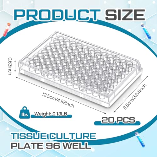 Weysat 20 Pcs 96 Well Tissue Culture Plates with Lids Flat 4.92x3.34x0.63 "