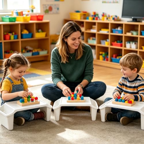 10 Pcs Kids Lap Desk Tray Bulk, Portable Lap Desk Kids Plastic Table with Side Storage Space, White Lap Tray Bed Table for Students, Classroom, Study, Eating, Laptop & Activities - color: White