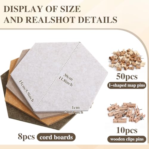 Mooliwe 8 Pcs 12 Inch Hexagon Cork Board Tiles Pins Clips, Burlywood - color: Burlywood