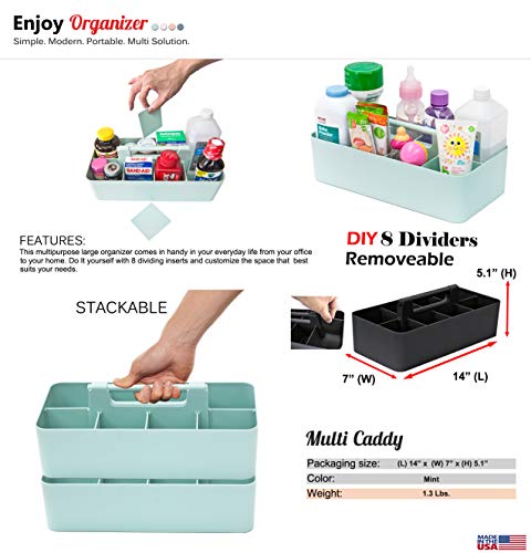 -Large Portable Caddy, DIY Dividers, 8 Compartments, School Office Supplies Home Business Organizer,Portable Basket with Handle Storage Organizer Modern Made in USA (4 PACK, Mint) - color: Mint, size: 4 PACK