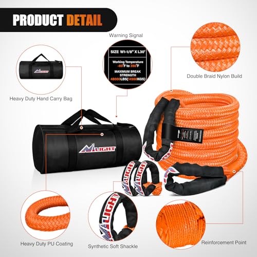 Nilight Kinetic Recovery Rope Kit with Soft Shackle Towing Strap - color: 1/8in x 30ft Rope + 2Pcs Soft Shackle