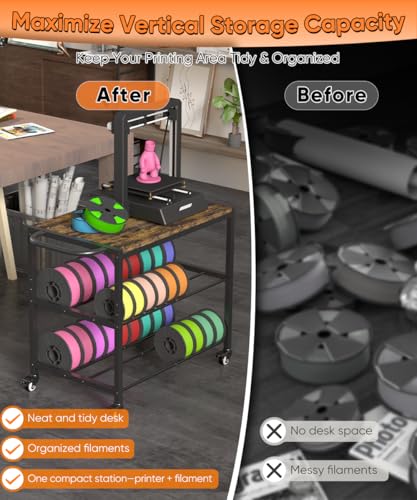 2-Tier 3D Printer Filament Storage Rack with Stand & Wheels, Black - color: black, size: 2-tier