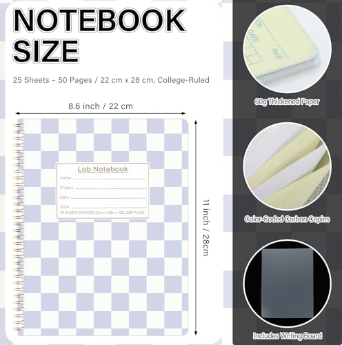 Affrolling Checkerboard Carbonless Lab Notebook Student Cute Carbon Copy 8.5'' x 11'' 25 Sets of Pages 53 Pages Total Laboratory Engineering Chemistry Computation Science Grid Women(Blue Checkered) - color: Blue Checkered