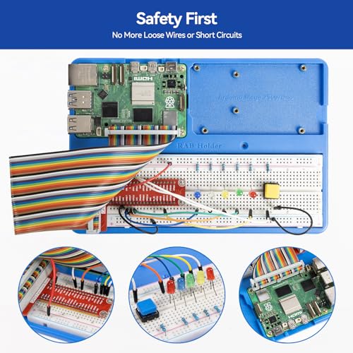 SunFounder RAB Holder Breadboard Kit for Raspberry Pi Compatible with Arduino Uno R4 Minima/WiFi/Uno R3/Mega R3, Raspberry Pi 5 4B 3B+ 3B 2 Model B and 400 830 Points Breadboard - color: Pi4 RAB Holder Kit