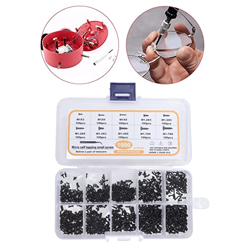 1000Pcs Self Tapping Screws Assortment Kit Carbon Steel Pan Head Fasteners for Glasses Watches Clocks Toys Repair
