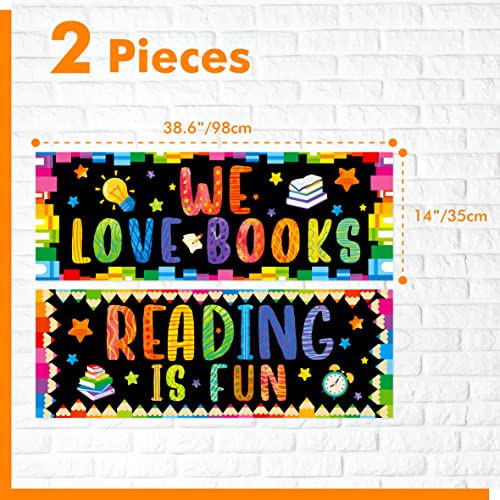 Classroom Banner Poster, 2 PCS Inspirational Bulletin Board Decoration Colorful Wall Decor for School & Classroom Kindergarten Preschool Primary Middle High School-We Love Read (Poster Tube Package) - style: We love read