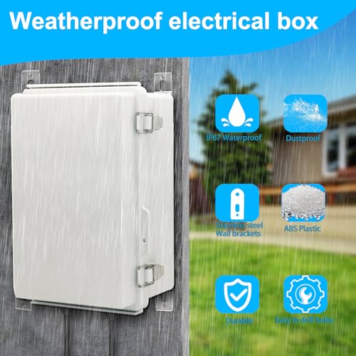 Waterproof Electrical Box, IP67 Junction Box Stainless Steel Latch Hinged Grey Cover Project Enclosure with Wall Bracket 8" x 8" x 5" - color: Grey, size: 8" x 8" x 5"