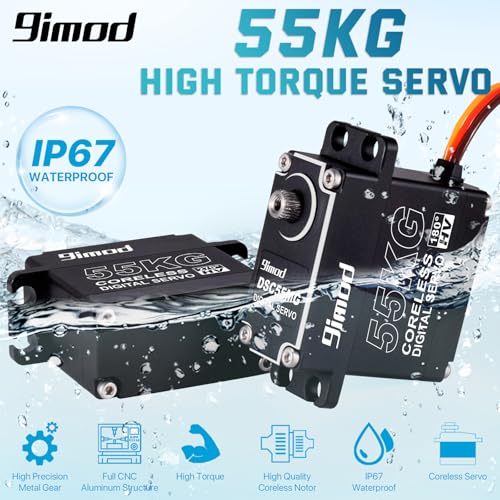 55KG High Torque Servo High Speed HV 8.4V Coreless RC Steering Servo Motors Stainless Steel Gear Low Profile Waterproof RC Crawler Servo for 1/8 1/10 1/12 Scale Cars DIY Robotic - 180 Degree
