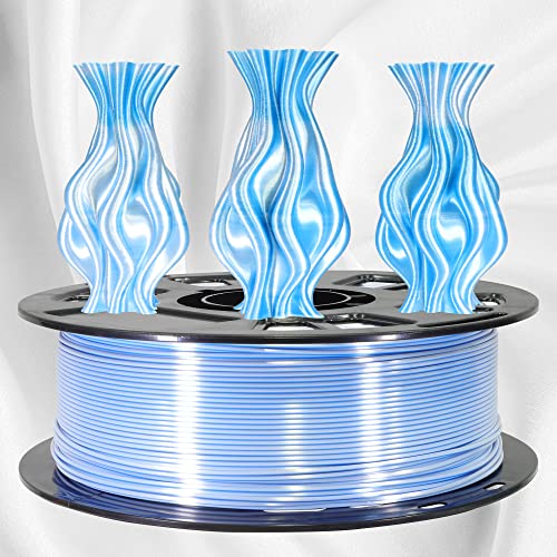 MIKA3D Dual Color 3D Silk Sapphire Blue White PLA Coextrusion Filament, 1.75mm 2 Colors in 1 Printing Multi Colored Silk PLA, Widely Fit for 3D Printer, 2.2lbs/1kg 3D Material with Bicolor 2 Colors - color: 1 Spool - White/Sapblue