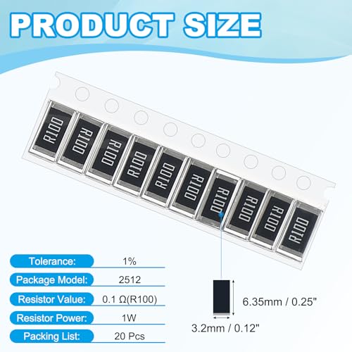 PATIKIL 2512 Surface Mount Device Chip Resistor Kit, 20Pcs 0.1 Ohm 1% Tolerance 1W DIY Resistor Ceramic Resistance Assortment Kits for Electronic Products - style: 0.1 Ohm