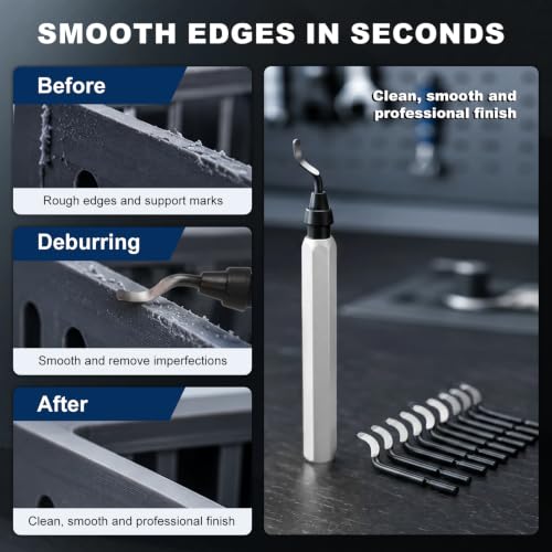 Deburring Tool with 10 HSS Blades and Silver Aluminum Handle, 360° Rotary Reamer for 3D Printing and Metal Edge Finishing, High-Speed Steel Tool for PVC, Copper and Resin - color: Silver